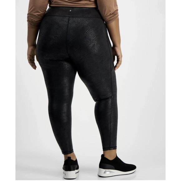 ID Ideology Plus Size Metallic Animal-Print Leggings - Deep Black - Size: 1X - Picture 2 of 6